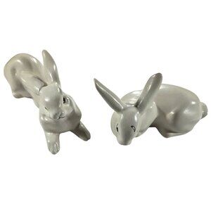 Vtg Ceramic Bunny Rabbit Figurines Set Of Two Handcrafted White Easter spring